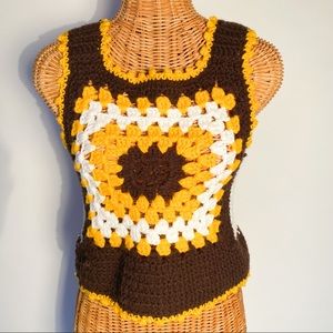 Vintage 60s/70s Granny Square Crochet Tank Top